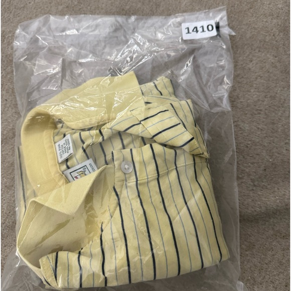 Masters Performance Mens L Yellow Striped Polo Shirt Golf Stretch Short Sleeve - Picture 7 of 7